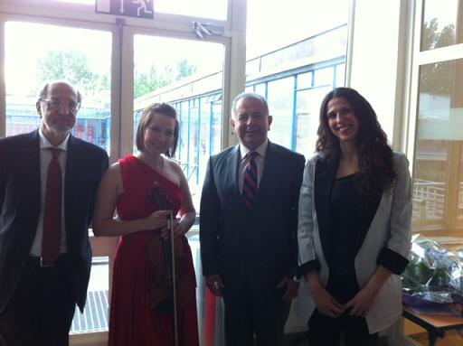 " From left to right: Professor Evaggelos Gazis, Mme Anna Ovsyanikova, Ambassador Alexandros Alexandris and Mme Chryssa Kasma".